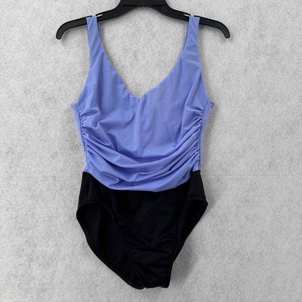 Miraclesuit Swimsuit Womens 12 One Piece Ruched Shaping Wired Bra Purple Black
